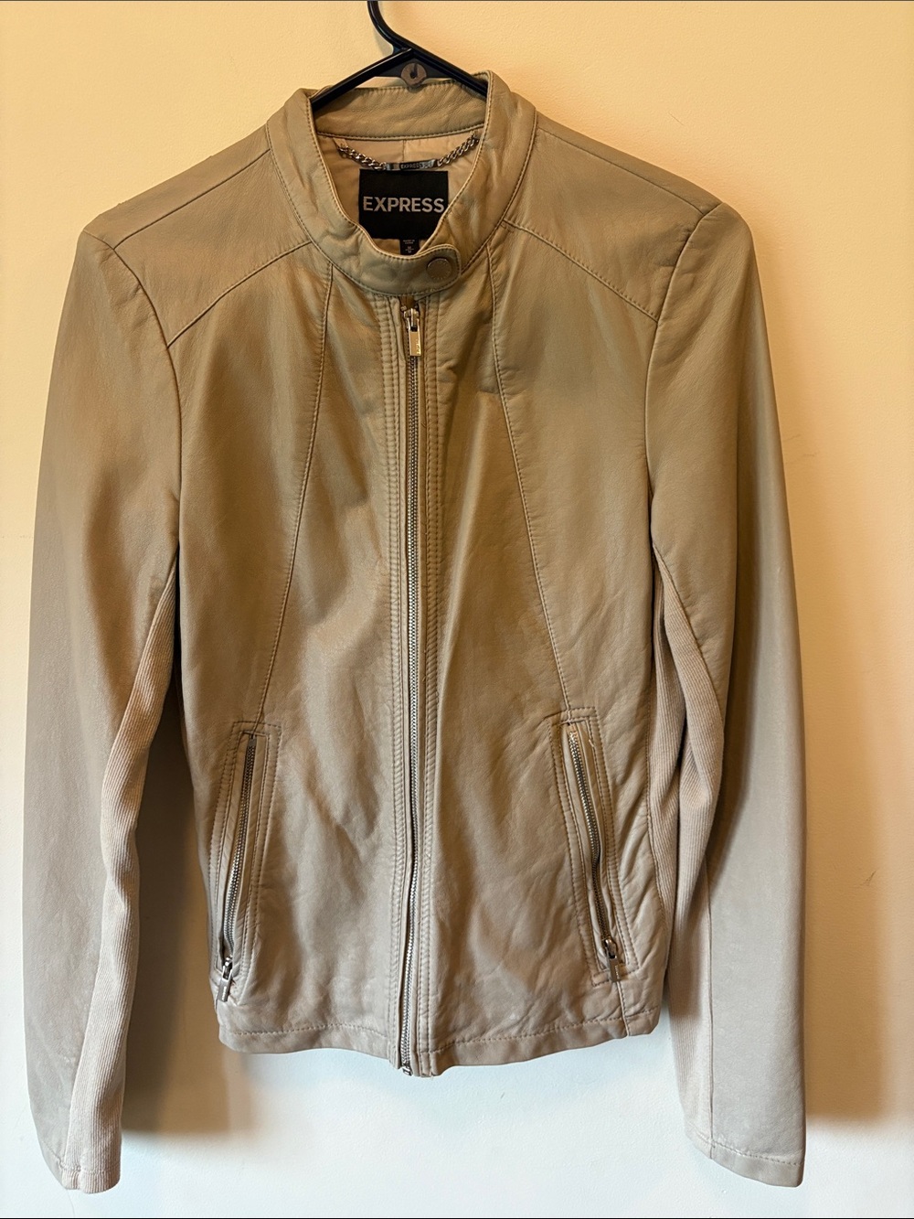 Express women’s Tan faux Leather Zip Jacket